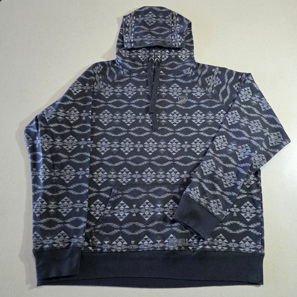 Rock and Roll Denim Mens XXL Grey Southwestern Geometric Print Pullover Hoodie